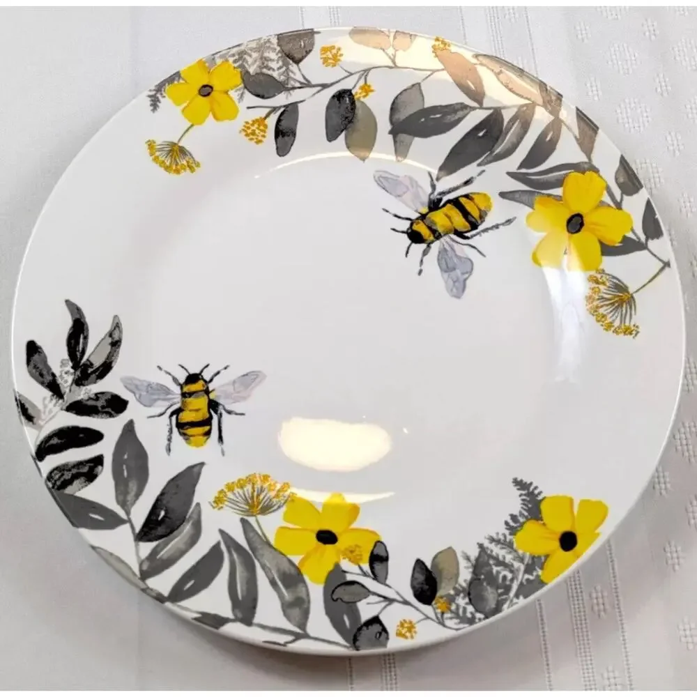 4 + Set Royal Norfolk Ceramic Bee Dinner Plates Floral Yellow White Spring 10.5